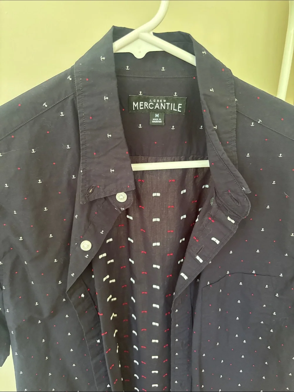 J. Crew Men’s Short-Sleeve Navy Button-Down Shirt with Micro Dot Accent
